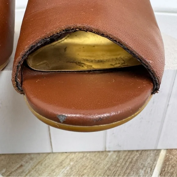 Ralph Lauren Hannie Brown T Strap‎ Peep Toe Wedge Sandals Leather Sz 8.5 - Picture 12 of 16